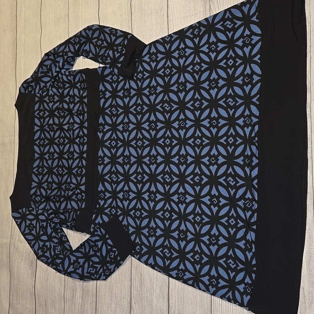 Eliza J Women's Geometric Retro Long Sleeve Dress Blue and Black Size 14P